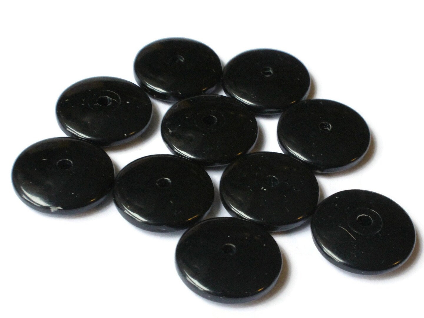 15 18mm Jet Black Vintage Plastic Saucer Beads Loose Flat Disc Beads