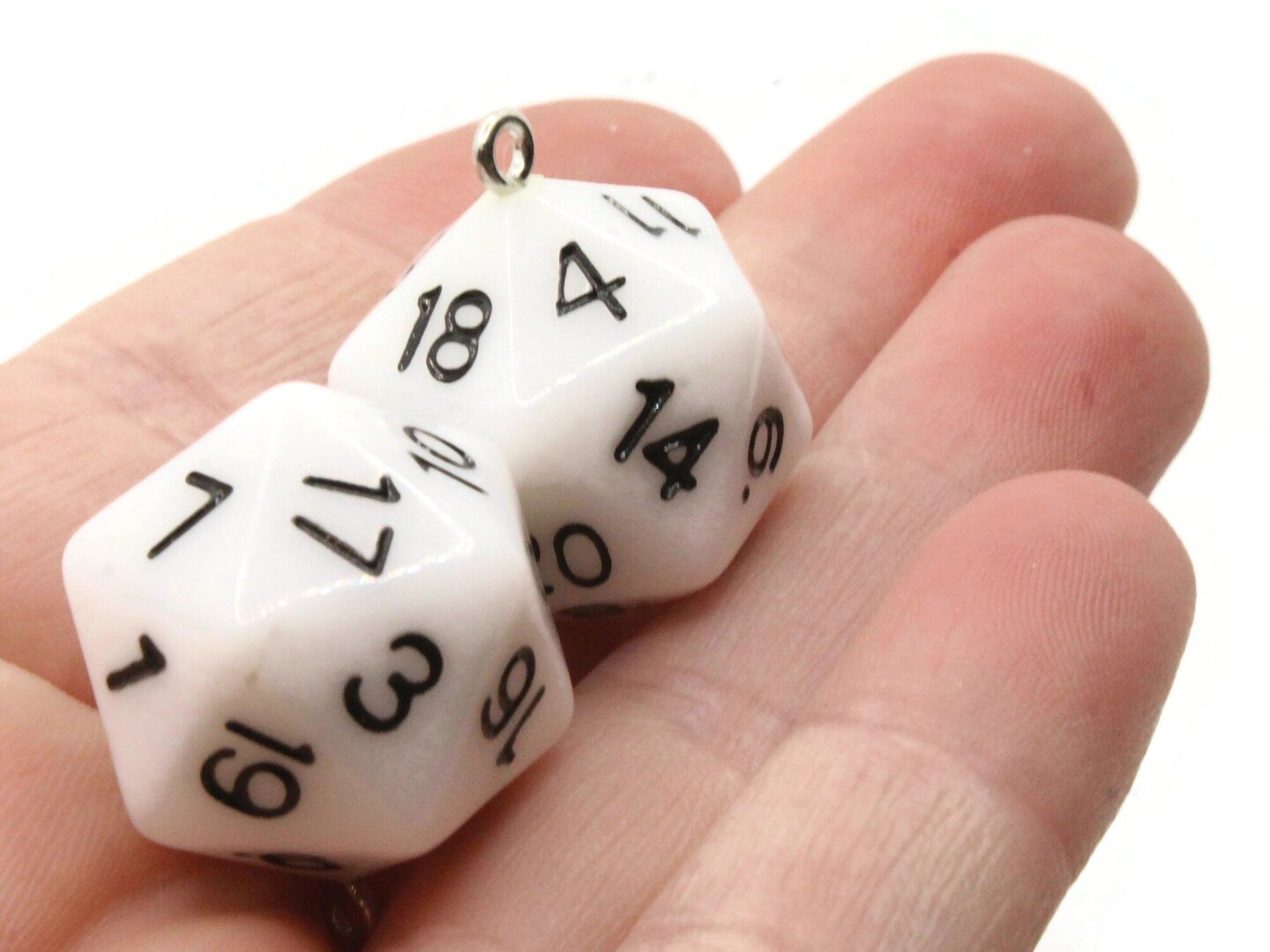 2 20mm White Resin D20 20 Sided Dice Charms