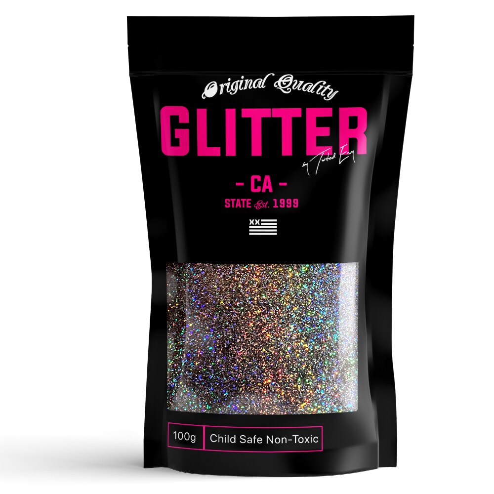 Charcoal Holographic Premium Glitter Multi Purpose Dust Powder 100g / 3.5oz for use with Arts &#x26; Crafts Wine Glass Decoration Weddings Cards Flowers Cosmetic Face Body (PACKAGING MAY VARY)
