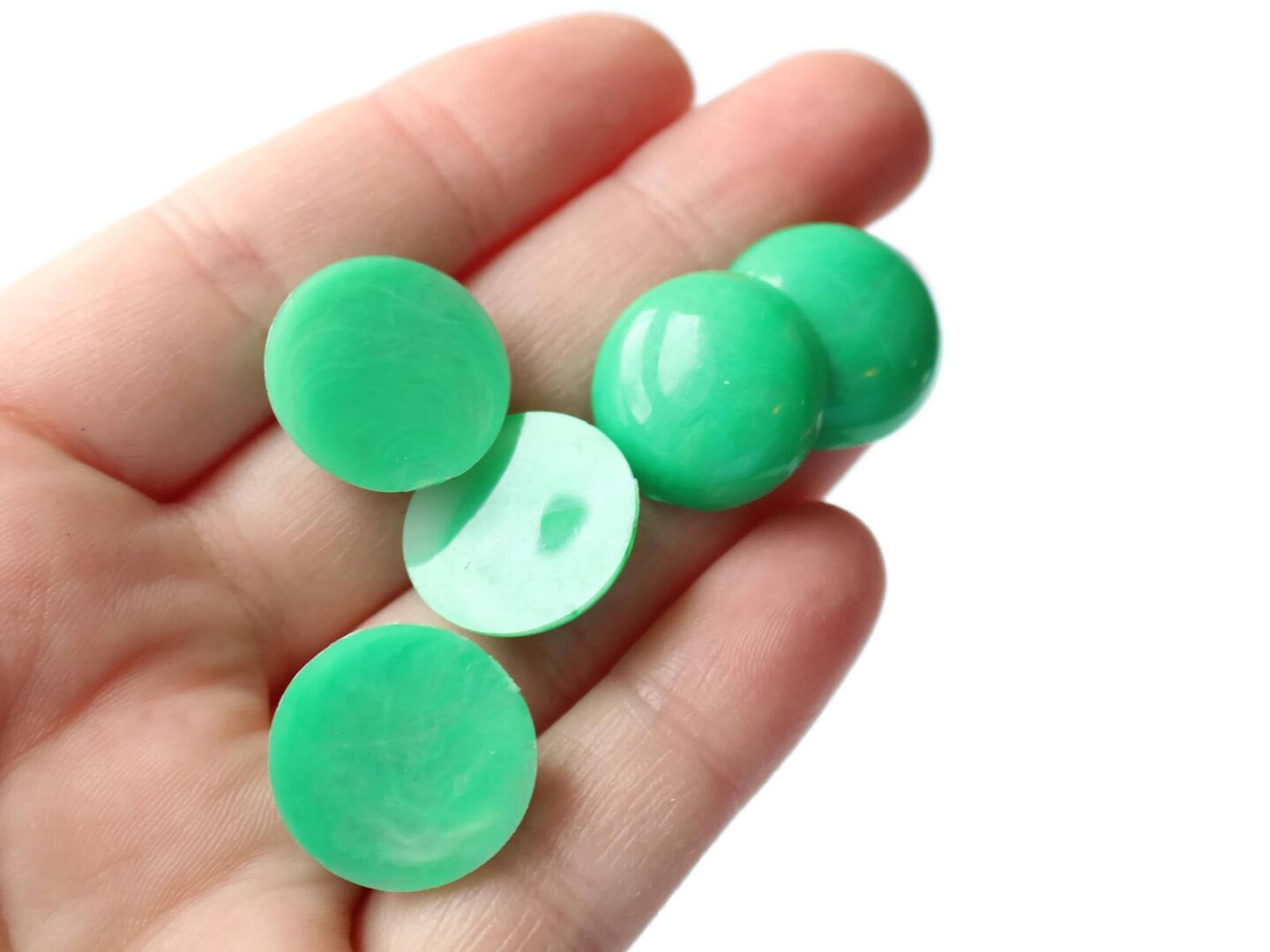 14 18mm Round Green Flat Back Cabochons Vintage Lucite Cabochons