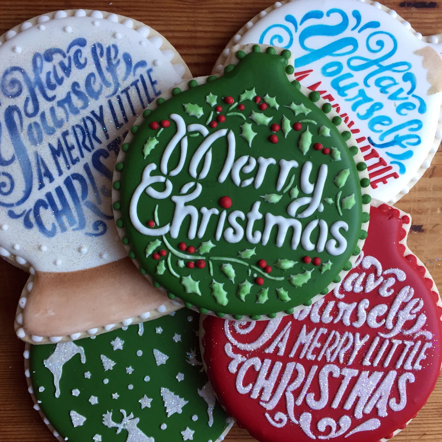 Merry Christmas Holly Ornament Cookie &#x26; Craft Stencil | CM074 by Designer Stencils | Cookie Decorating Tools | Baking Stencils for Royal Icing, Airbrush, Dusting Powder | Craft Stencils for Canvas, Paper, Wood | Reusable Food Grade Stencil