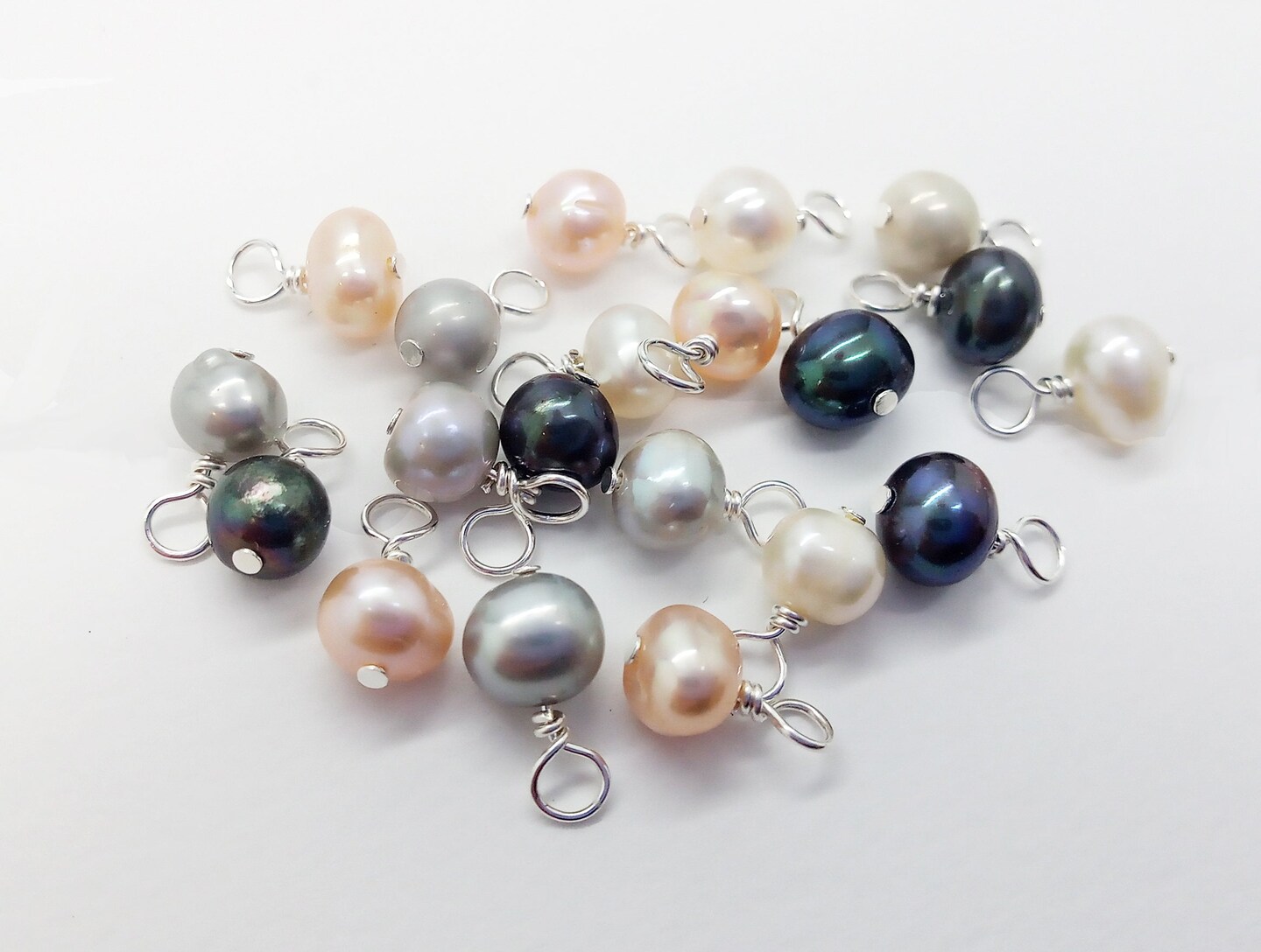 Small Colored Pearl Charms, 20 pieces, 5mm-6mm Freshwater Pearls in White Peach Gray and Black, Adorabilities