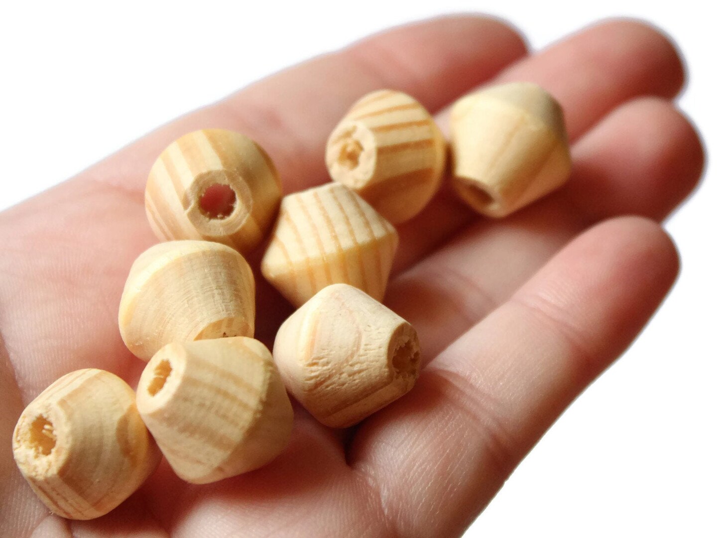 20 16mm Light Brown Wood Bicone Beads Large Wooden Beads Natural Wood Grain Beads