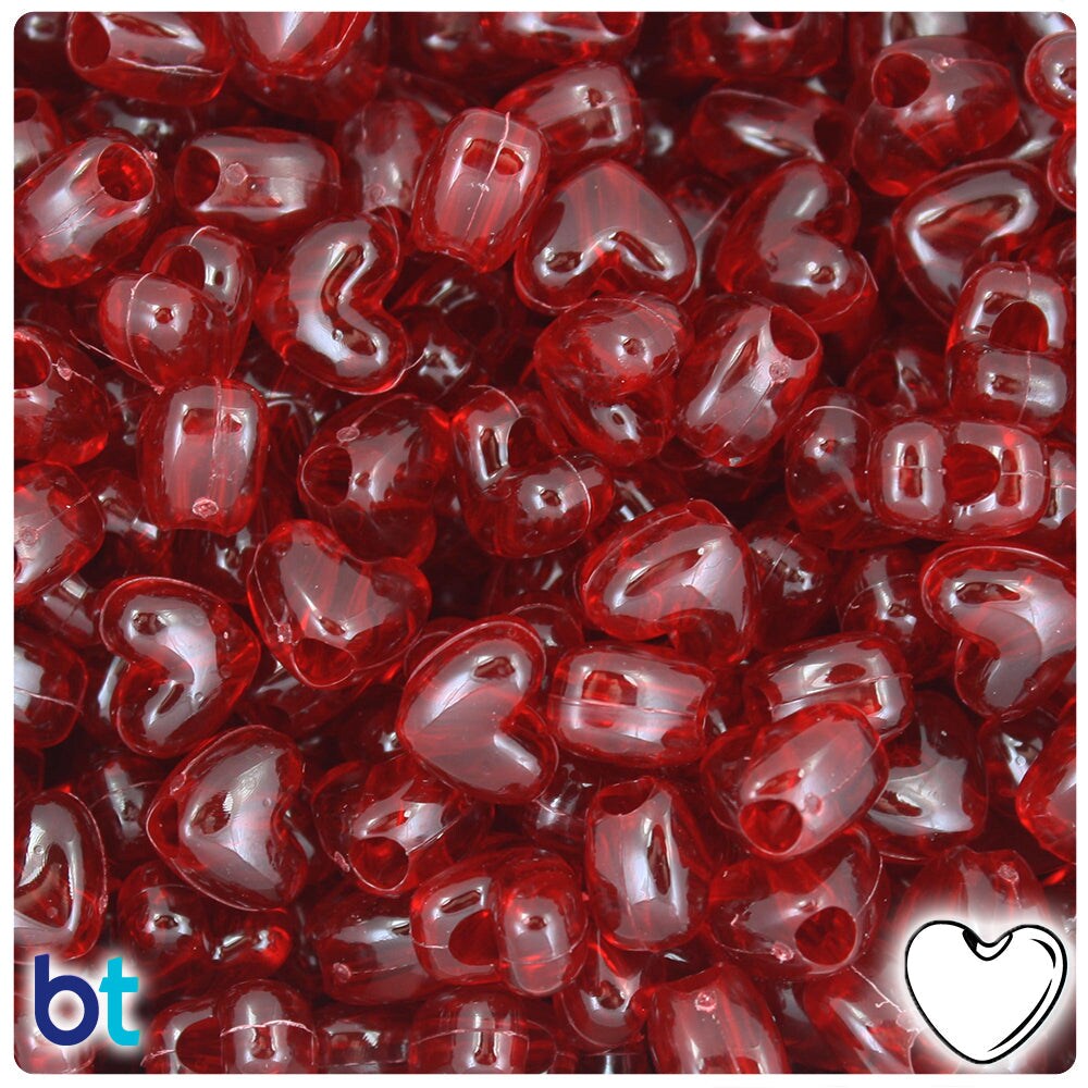 Red Opaque 12mm Heart (VH) Pony Beads (250pcs)