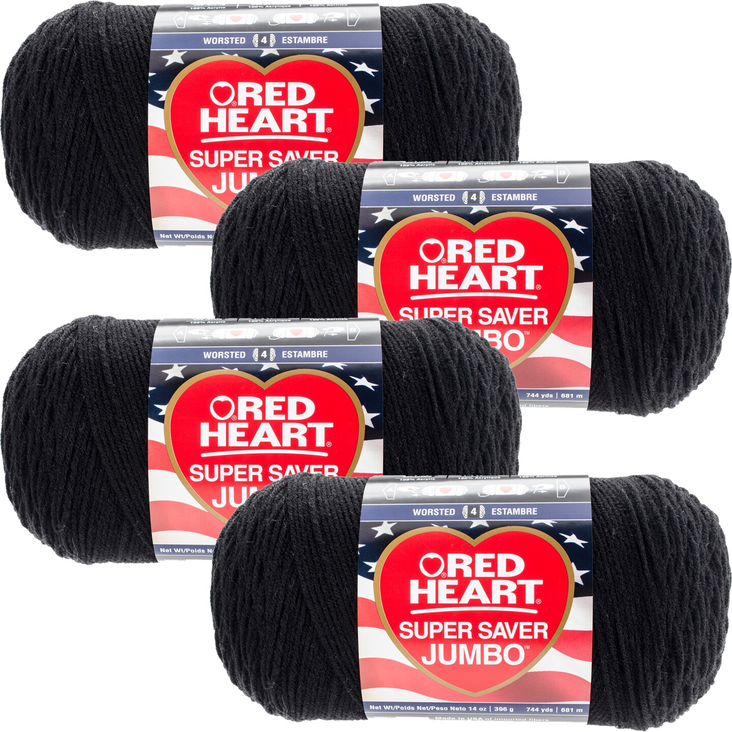 Multipack of 4 - Red Heart Super Saver Jumbo Yarn-Black