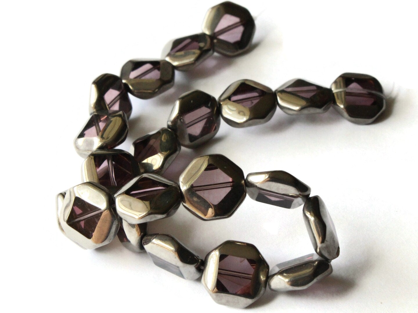 22 14mm Silver Rimmed Glass Beads Pink Octagon Window Beads