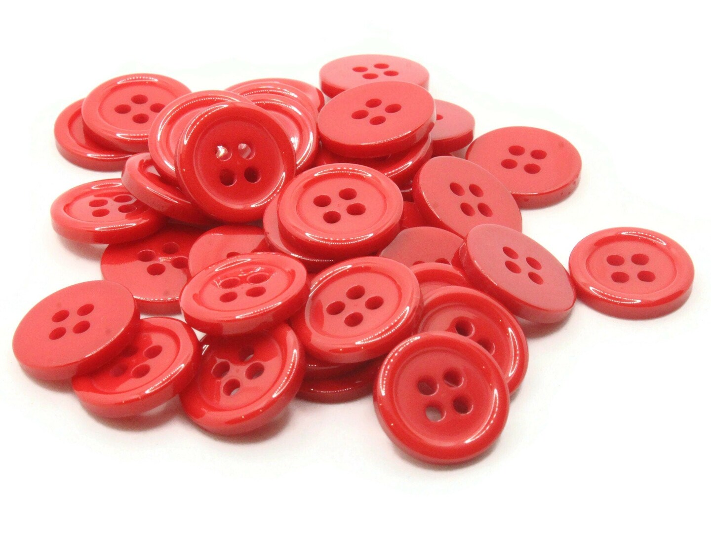 36 15mm Red Flat Round Plastic Four Hole Buttons