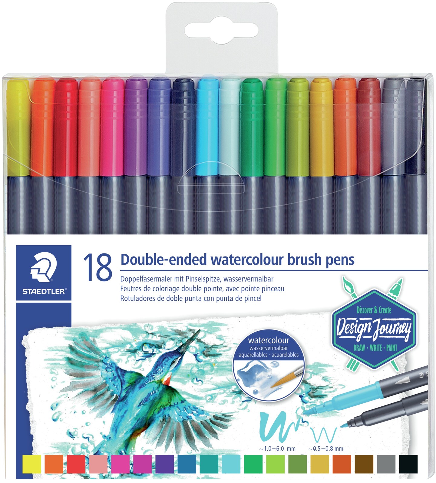 Staedtler Double Ended Watercolor Brush Pens 18/Pkg-Assorted Colors