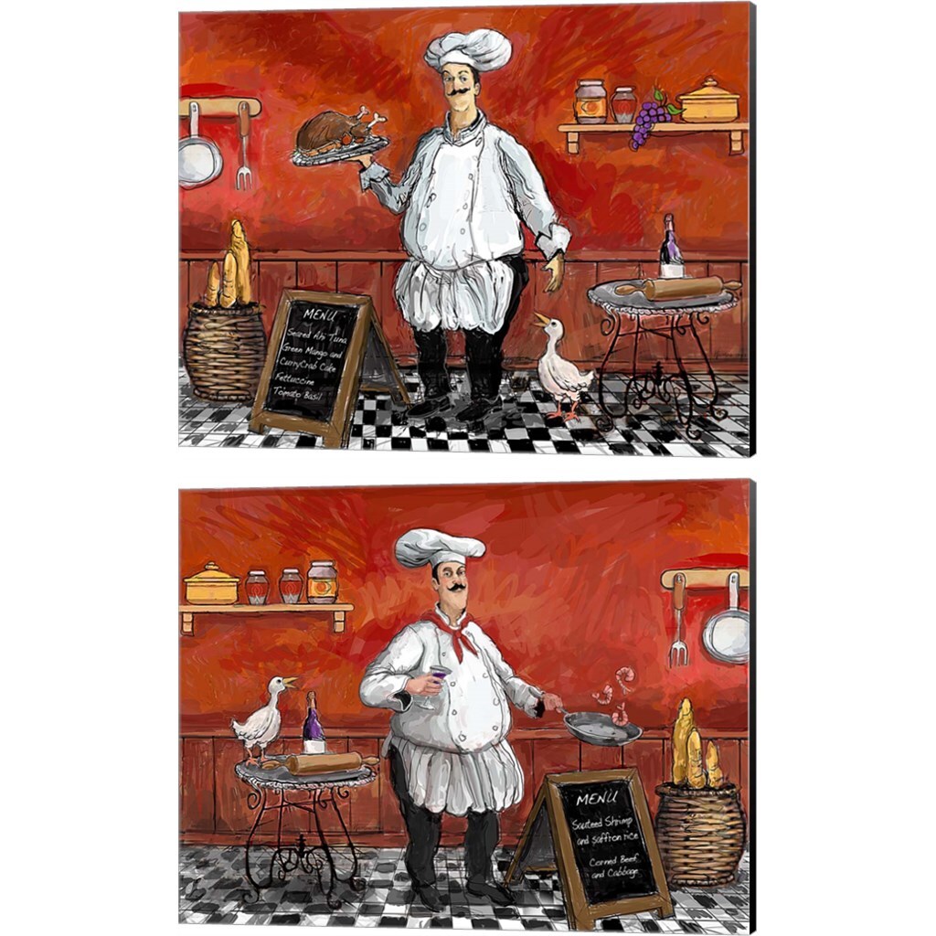 Eat Drink Love &#x26; Shrimp Chef by Frank Harris 15&#x22; x 12&#x22; Canvas Wall Art (Set of 2)