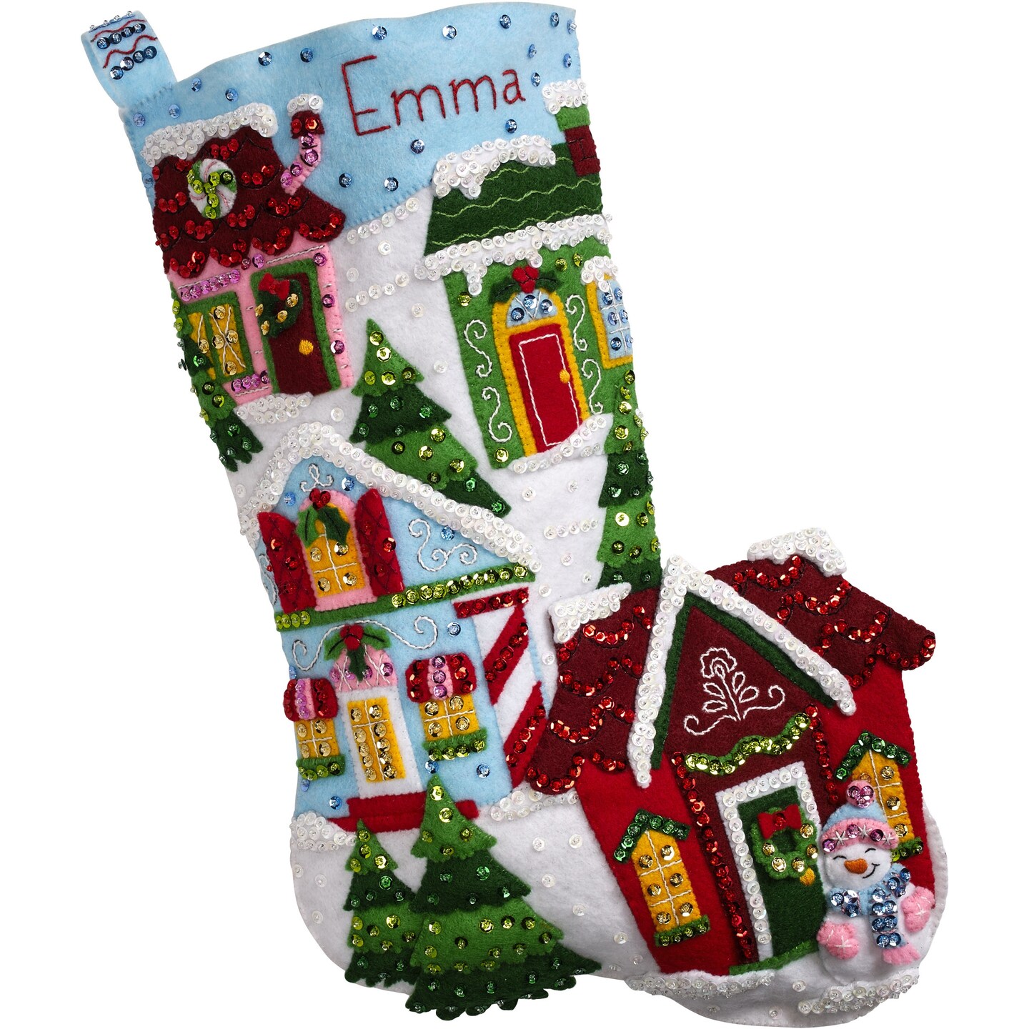 Bucilla Felt Stocking Applique Kit 18 Long-Chistmas Town