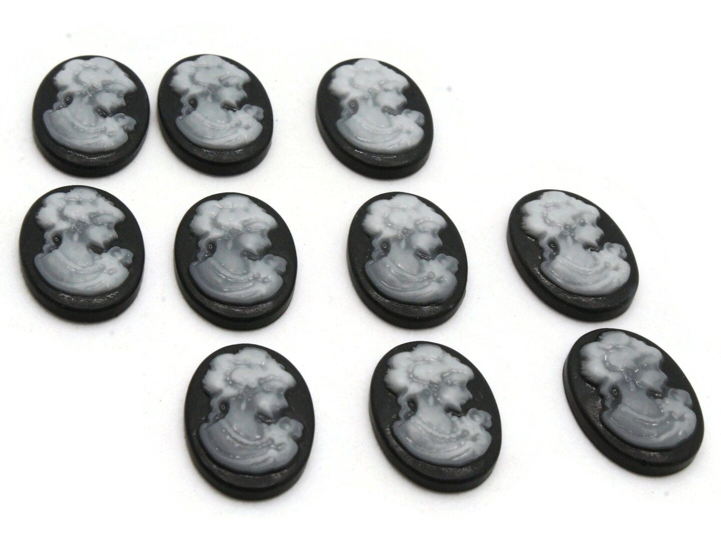 10 18x13mm Black Cameos Flatback Cameo Victorian Woman&#x27;s Face Resin Cabochons