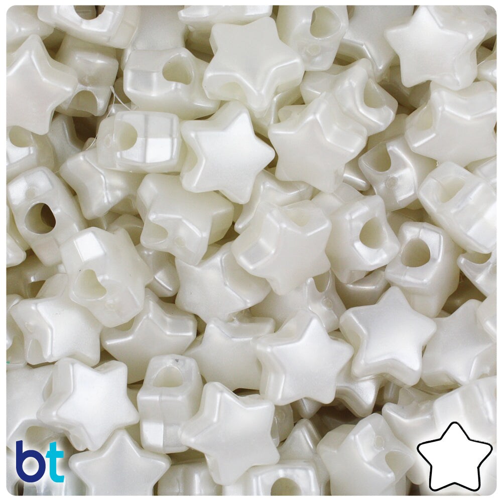 BeadTin Bridal Pearl 13mm Star Plastic Pony Beads (250pcs)