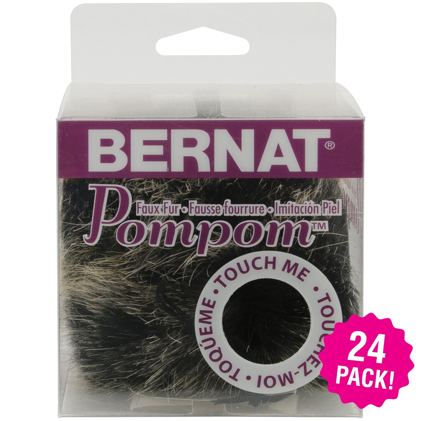 Multipack of 24 - Bernat Faux Fur Pompom 1/Pkg-Black Mink