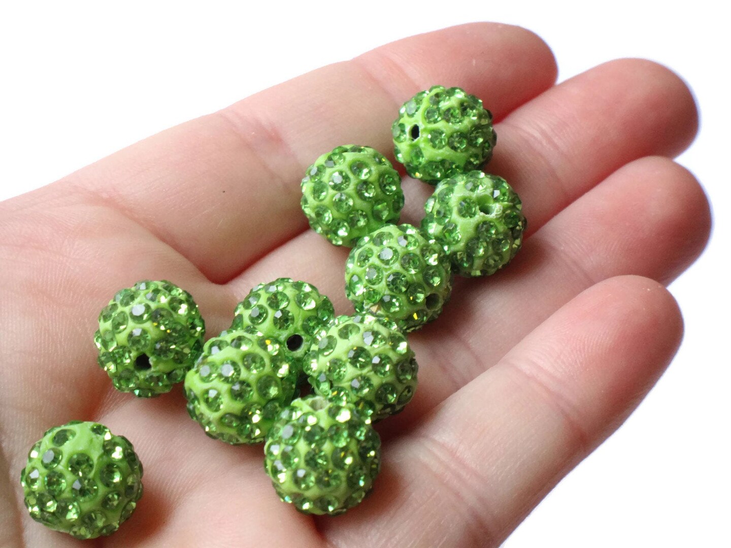 12mm Green Rhinestone Beads Round Polymer Clay Sparkle Beads Shamballa Beads Pave Gumball Bead