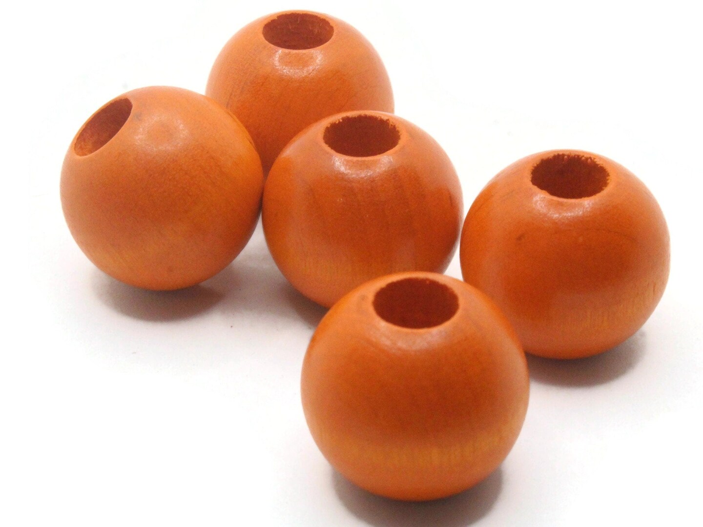 5 25mm Round Orange Vintage Wood Beads - Large Hole Macrame Beads
