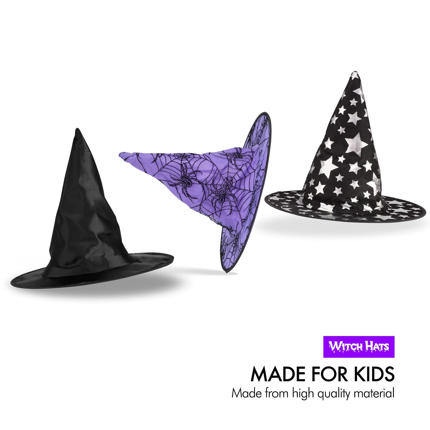 Halloween Witch Hats Costumes for Kids &#x2013; Varied Designs 10 Pack