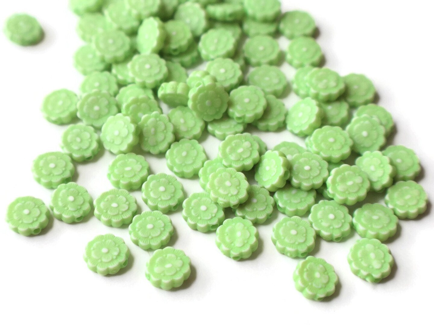 100 10mm Green Flower Beads Plastic Coin Beads Loose Acrylic Beads