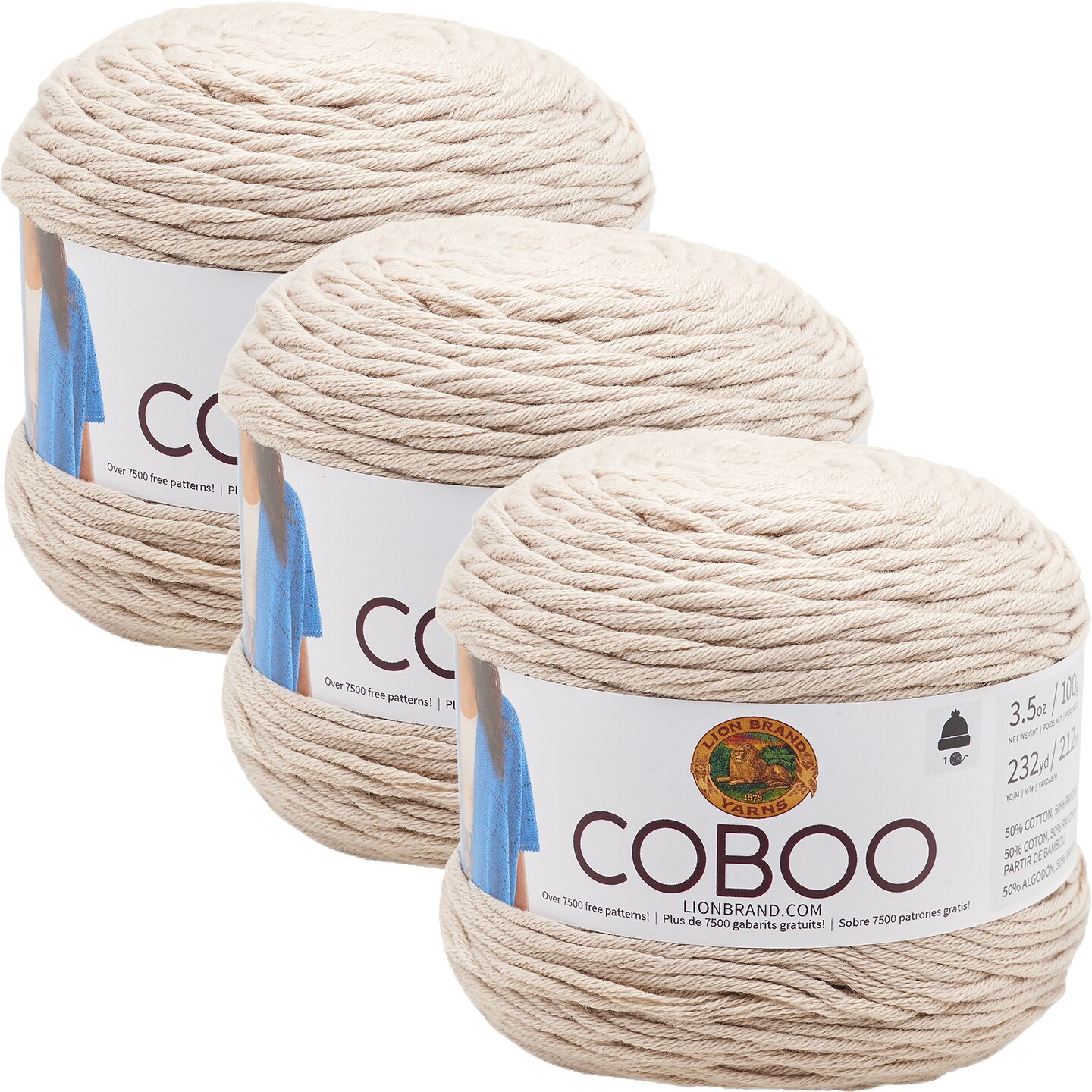 (3 Pack) Lion Brand Coboo Yarn - Tan