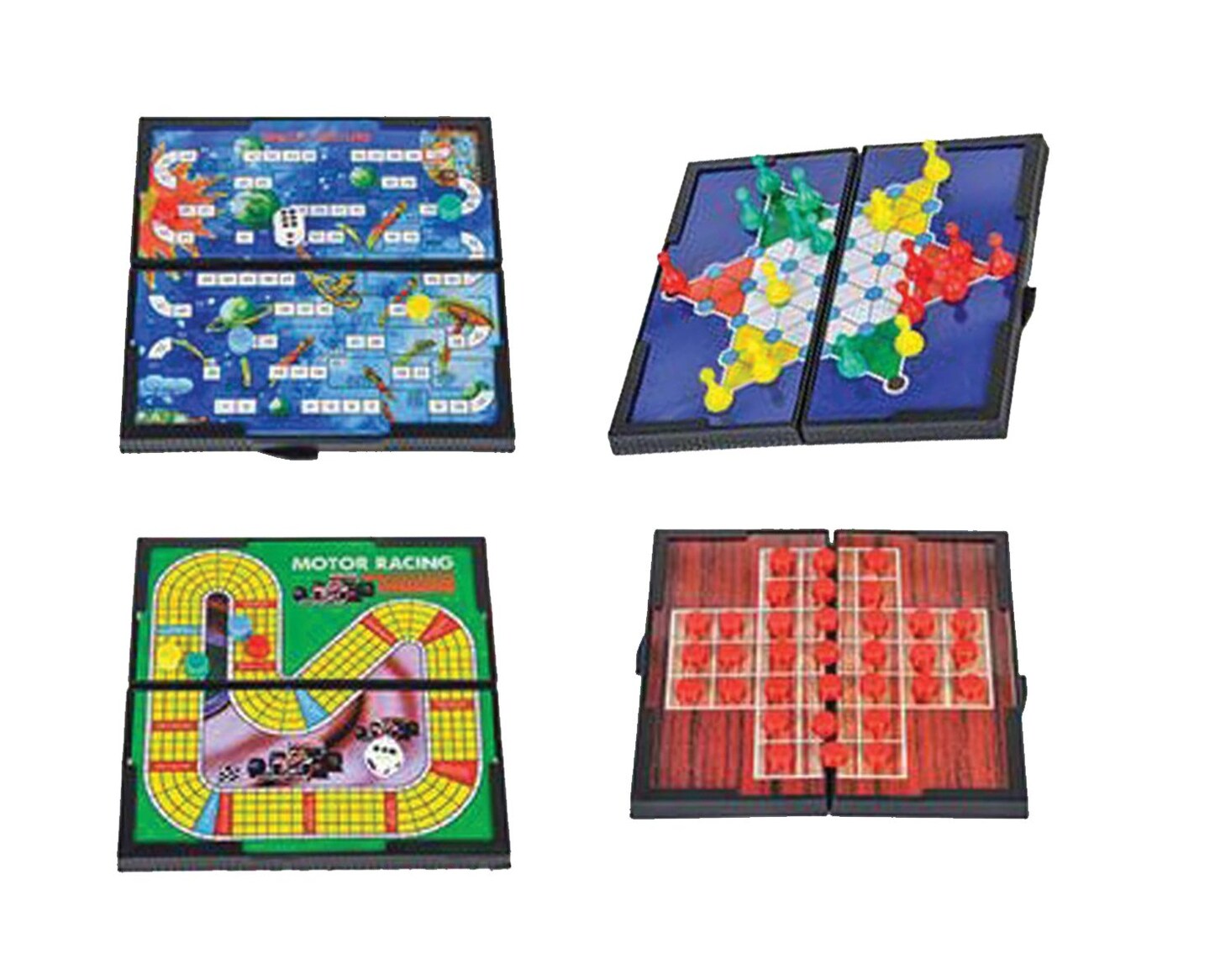 magnetic travel board games-road trip entertainment, checkers, chess, chinese checkers, tic tac toe, backgammon, snakes and ladders, solitaire, nine mens morris, auto racing, ludo, space venture