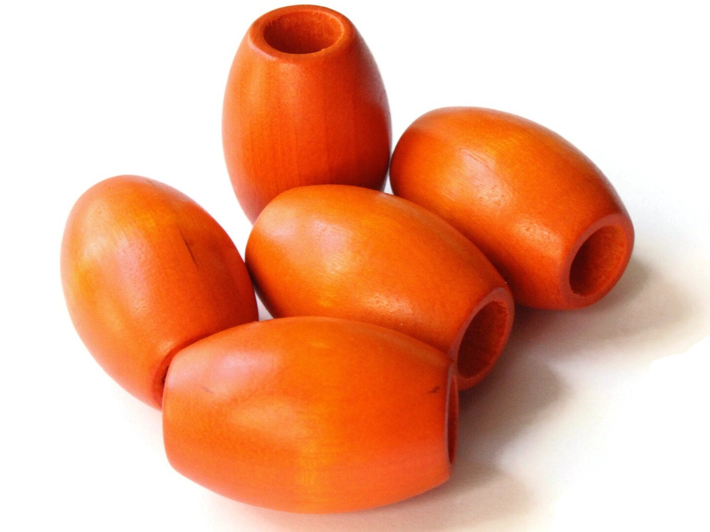 5 32mm Orange Wood Barrel Beads Vintage Macrame Large Hole Beads