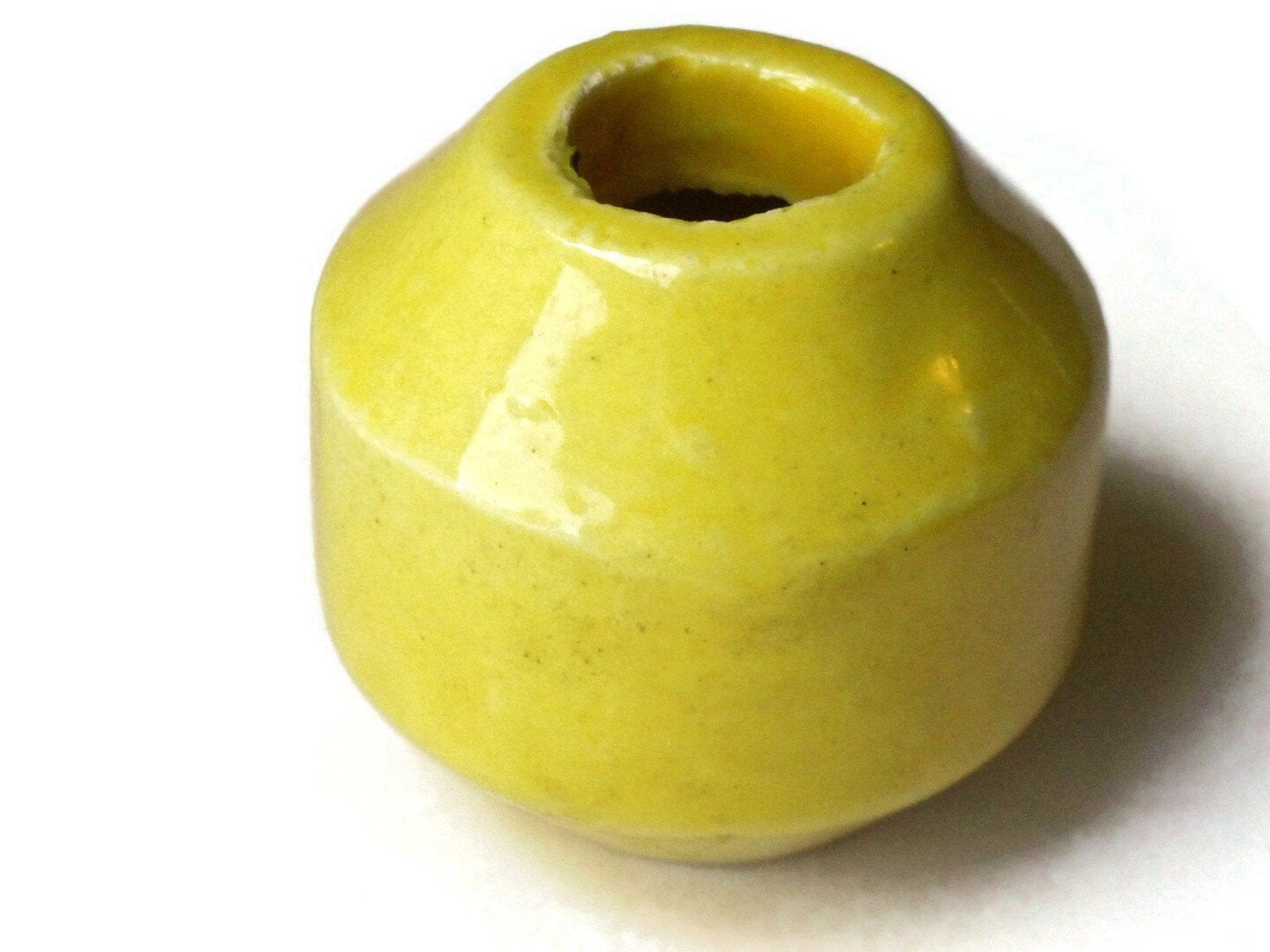 31mm Yellow Banded Round Bead Vintage Macrame Ceramic Porcelain Beads bXZ1 bC2