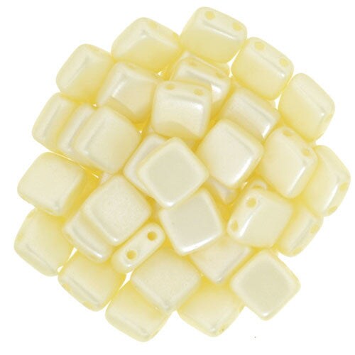 Czechmate 6mm Square Glass Czech Two Hole Tile Bead, Pearl Coat-Cream