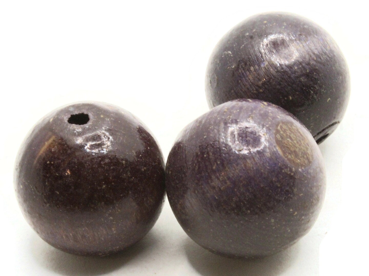 3 32mm Round Purple Wood Vintage Large Hole Beads