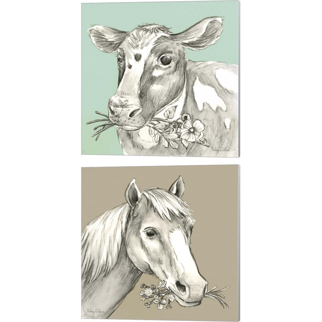 Cow &#x26; Horse by Kelsey Wilson 14&#x22; x 14&#x22; Canvas Wall Art (Set of 2)