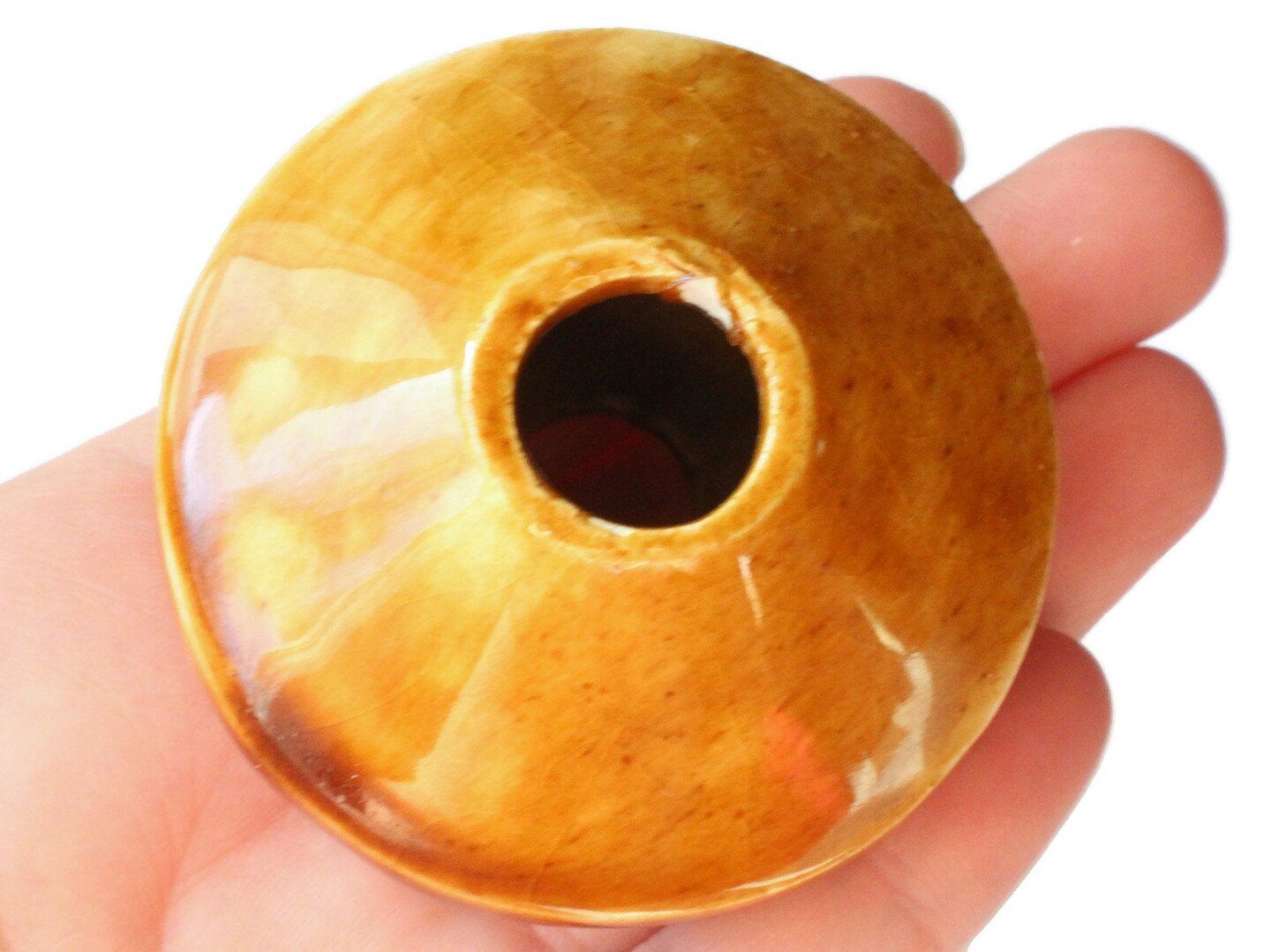 58mm Light Brown Saucer Bead Vintage Macrame Ceramic Bead bD1 bV1