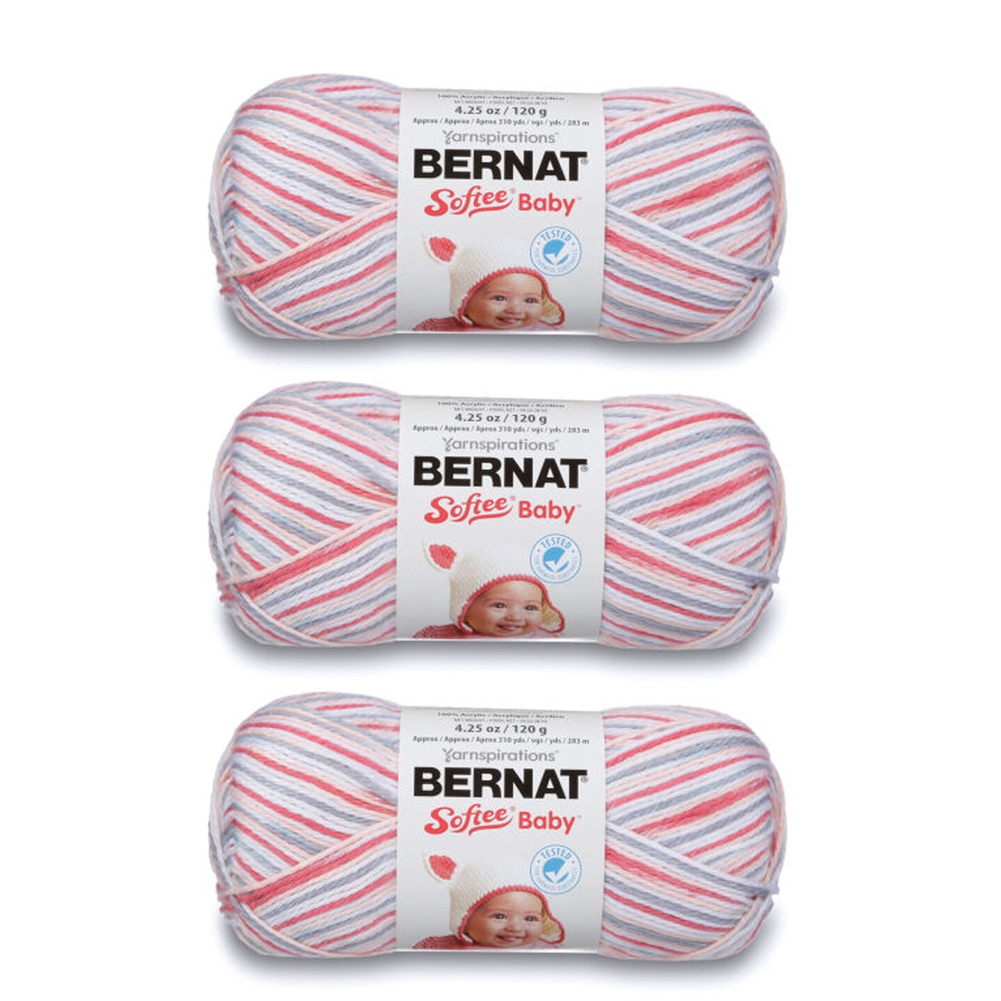 Bernat Softee Baby Princess Pebbles Yarn - 3 Pack of 120g/4.25oz - Acrylic - 3 DK (Light) - 310 Yards - Knitting/Crochet
