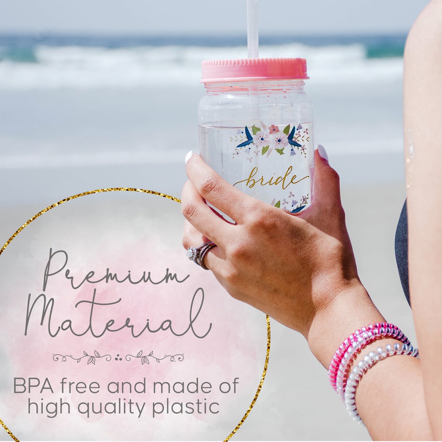 11 Piece Set of Plastic Mason Jars for Bachelorette Parties, Weddings, and Bridal Showers