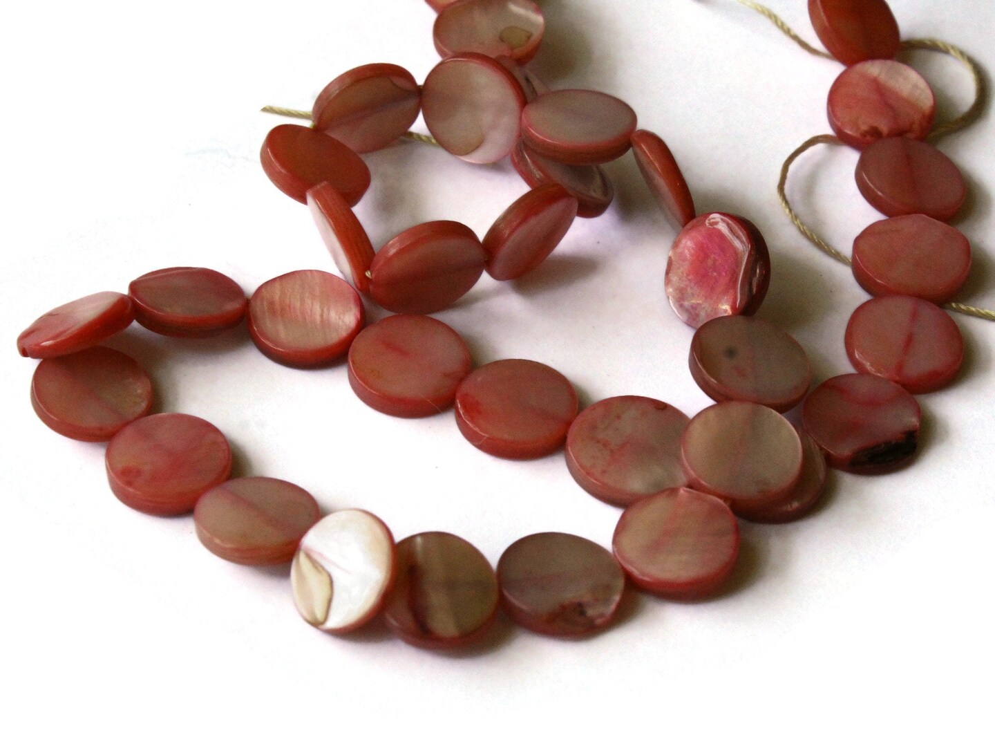 10mm Red Mother of Pearl Coin Beads Seashell Beads Loose Dyed Red Shell Beads