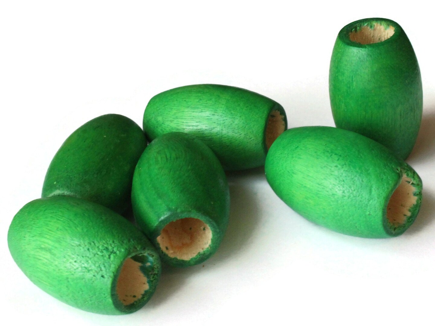 6 30mm Green Wood Barrel Beads Wooden Tube Beads Large Hole Macrame Beads