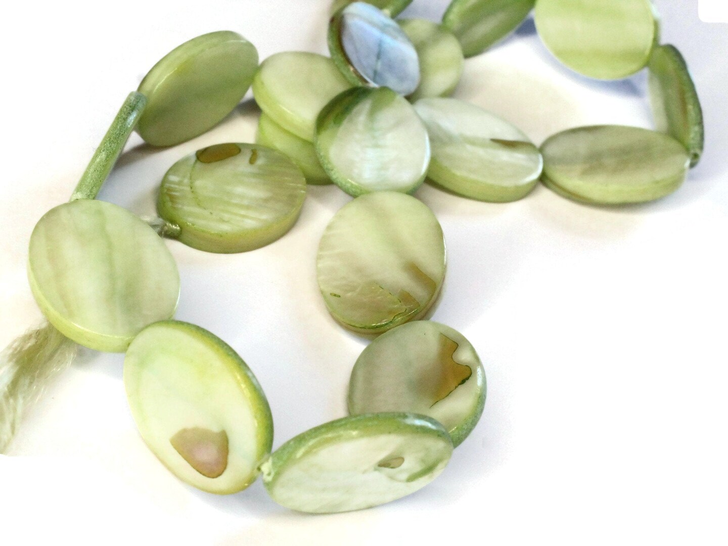 20mm Green Mother of Pearl Oval Disc Beads Dyed Shell Beads Seashell Beads