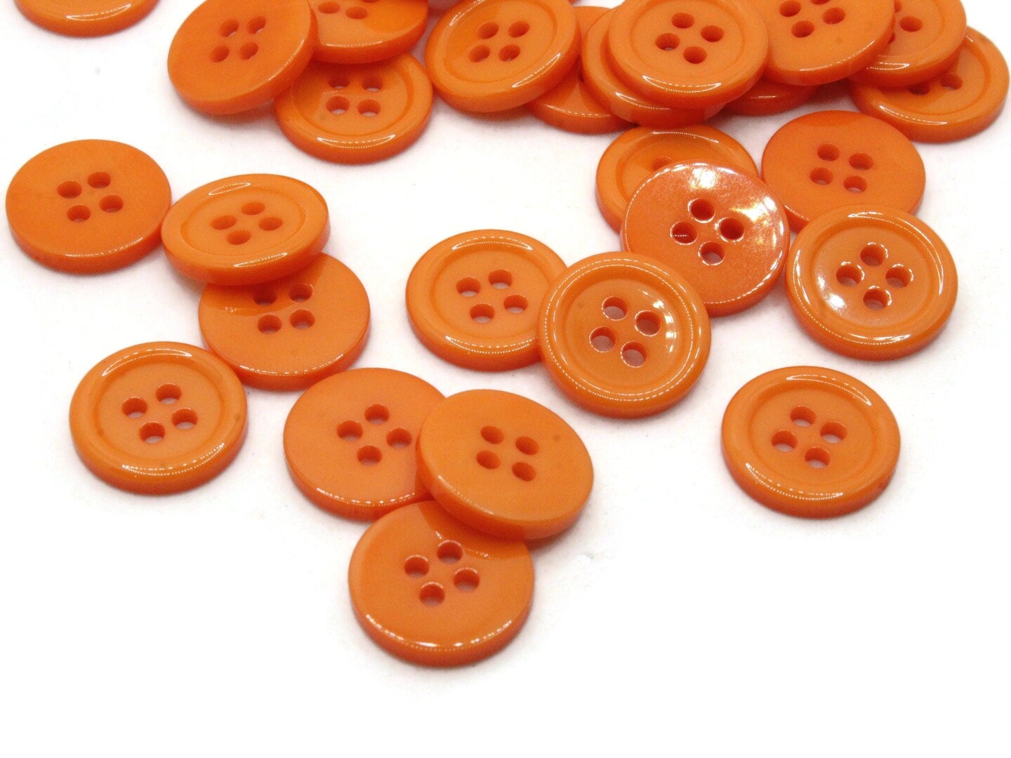 36 15mm Orange Flat Round Plastic Four Hole Buttons