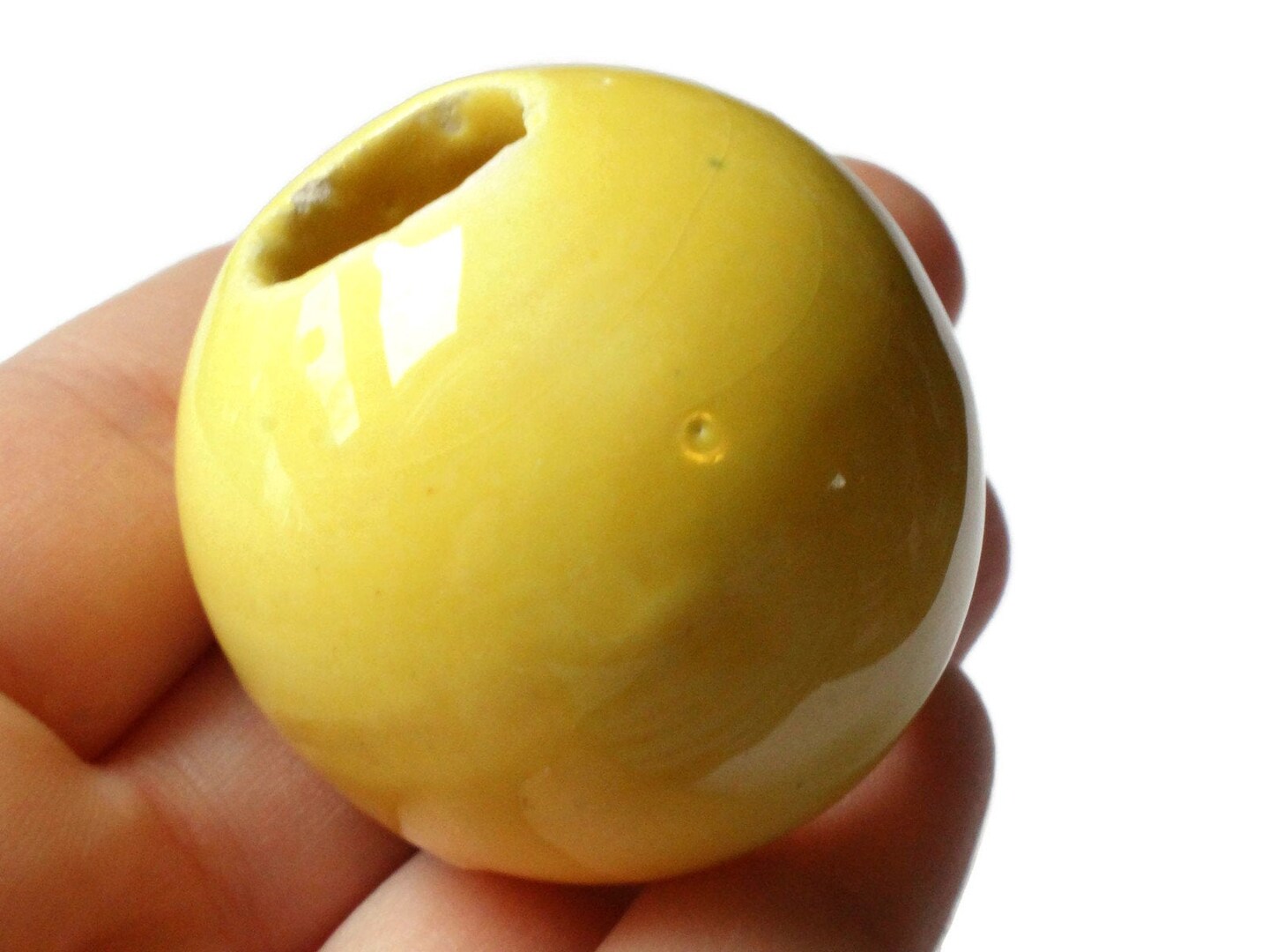 38mm Round Yellow Bead Vintage Macrame Ceramic Porcelain Bead