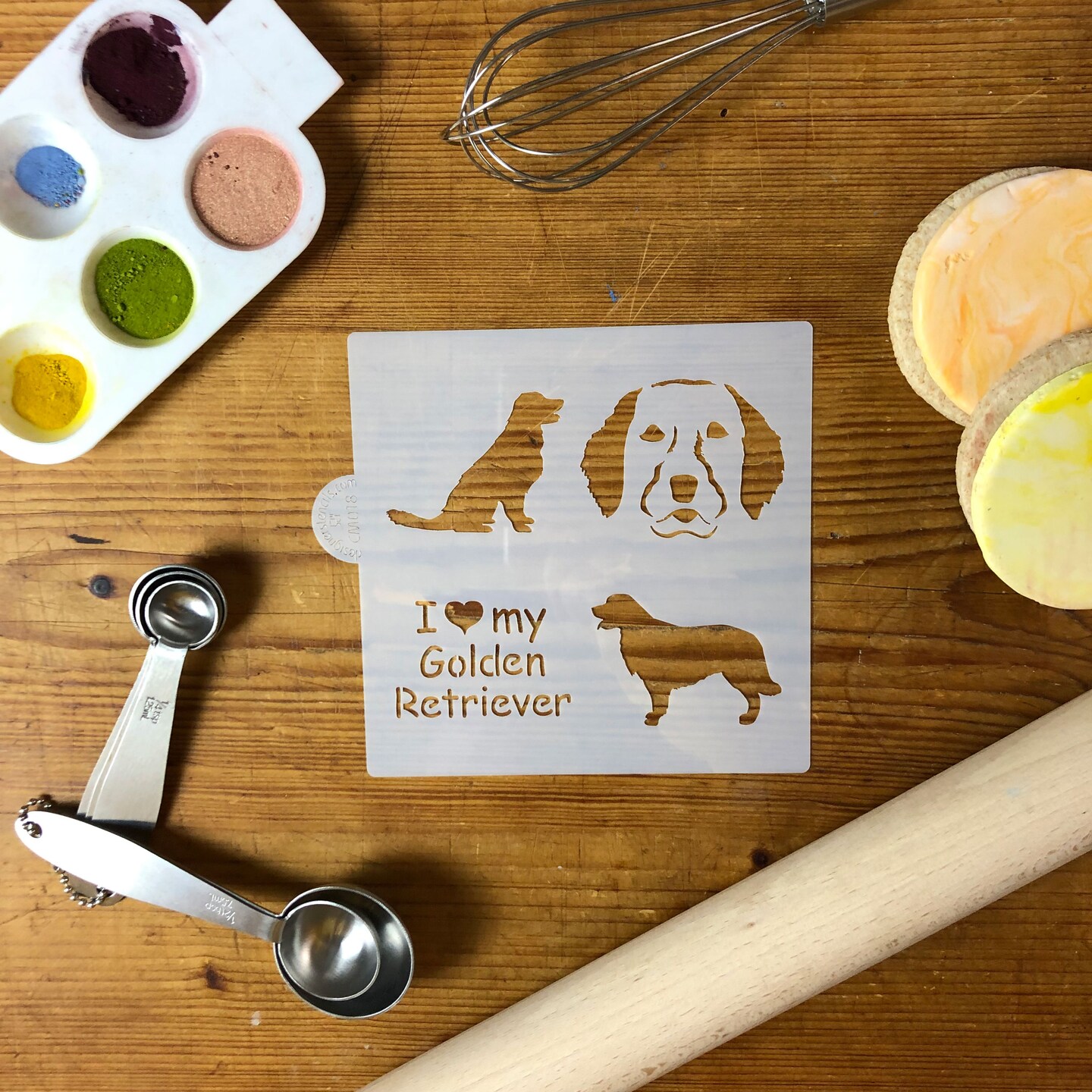 I Love My Golden Cookie &#x26; Craft Stencil | CM018 by Designer Stencils | Cookie Decorating Tools | Baking Stencils for Royal Icing, Airbrush, Dusting Powder | Craft Stencils for Canvas, Paper, Wood | Reusable Food Grade Stencil