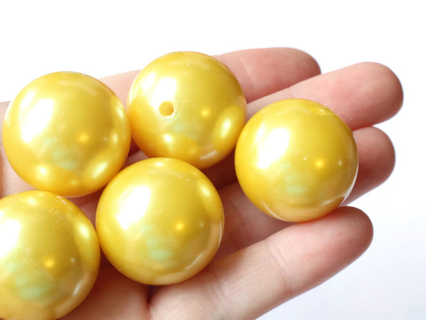 5 26mm Round Yellow Pearls Plastic Faux Pearl Beads