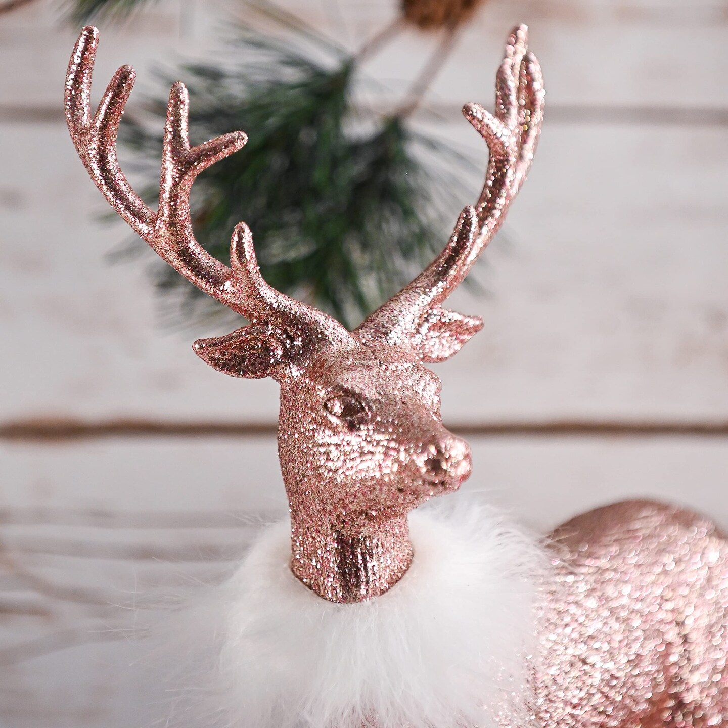 Ornativity Rose Glitter Christmas Reindeer - Holiday Party Deer Rose Gold Figurine Statues Dinner Tabletop Decorations Centerpiece - Pack of 2