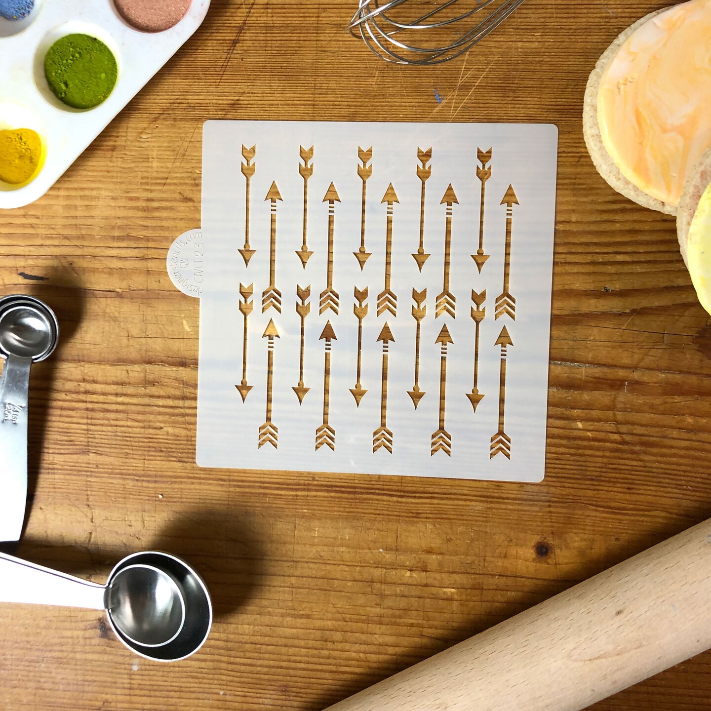 Arrow All Over Pattern Cookie & Craft Stencil | CM123 by Designer Stencils | Cookie Decorating Tools | Baking Stencils for Royal Icing, Airbrush, Dusting Powder | Craft Stencils for Canvas, Paper, Wood | Reusable Food Grade Stencil