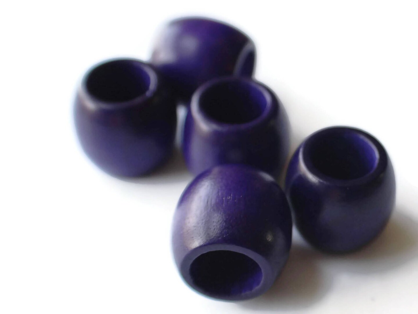 8 17mm Wooden Barrel Beads Large Hole Purple Vintage Wood Beads bE3