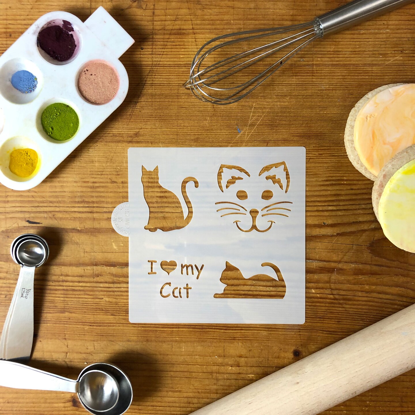 I Love My Cat Cookie &#x26; Craft Stencil | CM028 by Designer Stencils | Cookie Decorating Tools | Baking Stencils for Royal Icing, Airbrush, Dusting Powder | Craft Stencils for Canvas, Paper, Wood | Reusable Food Grade Stencil