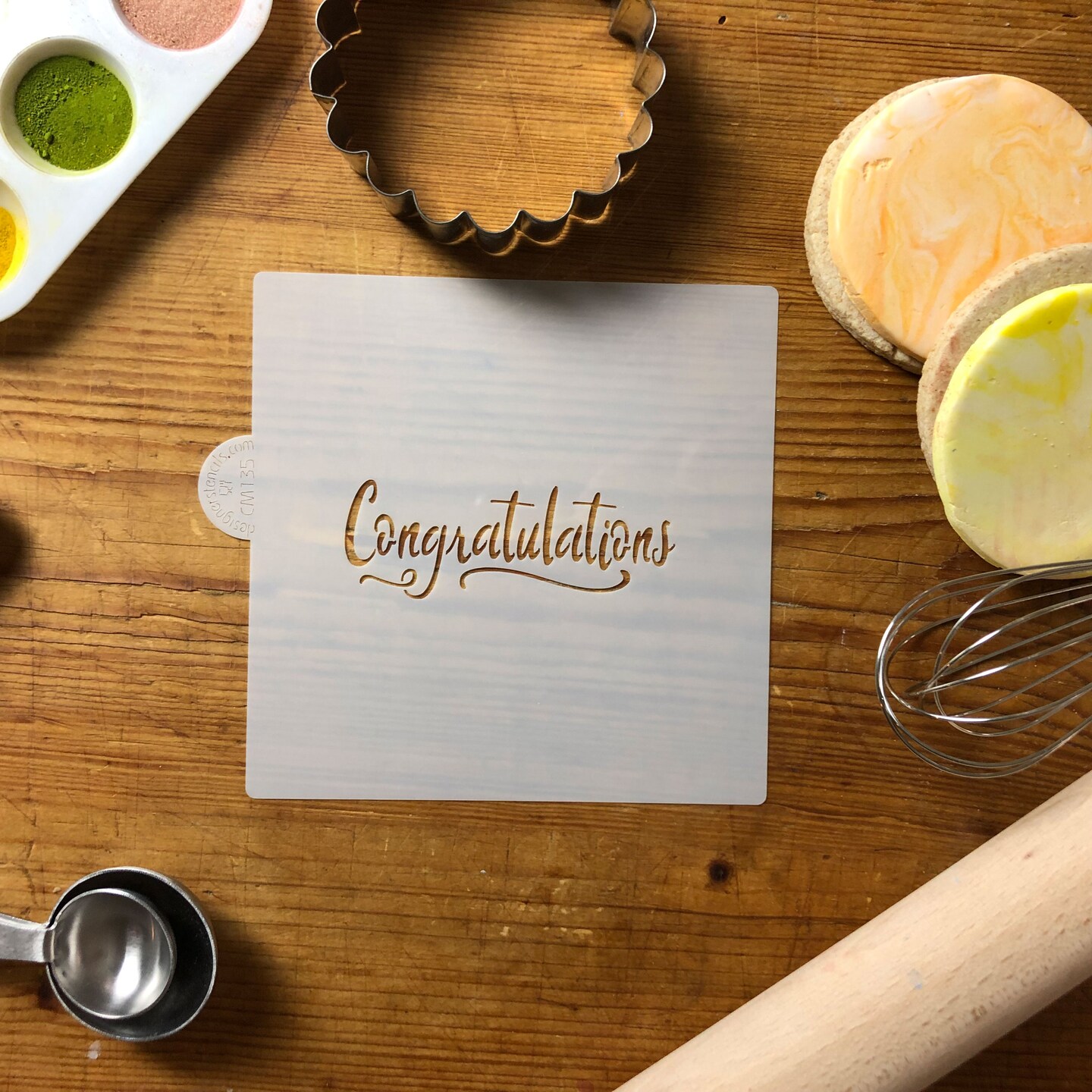 Congratulations Cookie & Craft Stencil | CM135 by Designer Stencils | Cookie Decorating Tools |