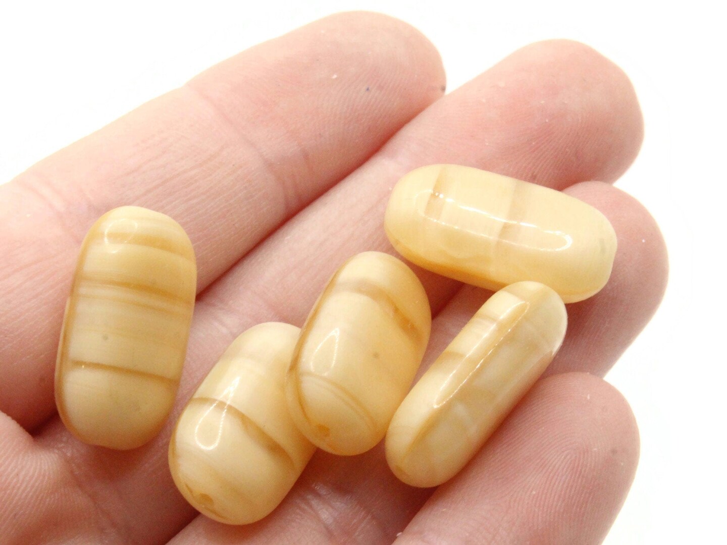 5 20mm Brown Pressed Glass Flat Oval Beads