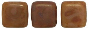 Czechmate 6mm Square Glass Czech Two Hole Tile Bead, Brown Caramel Picasso