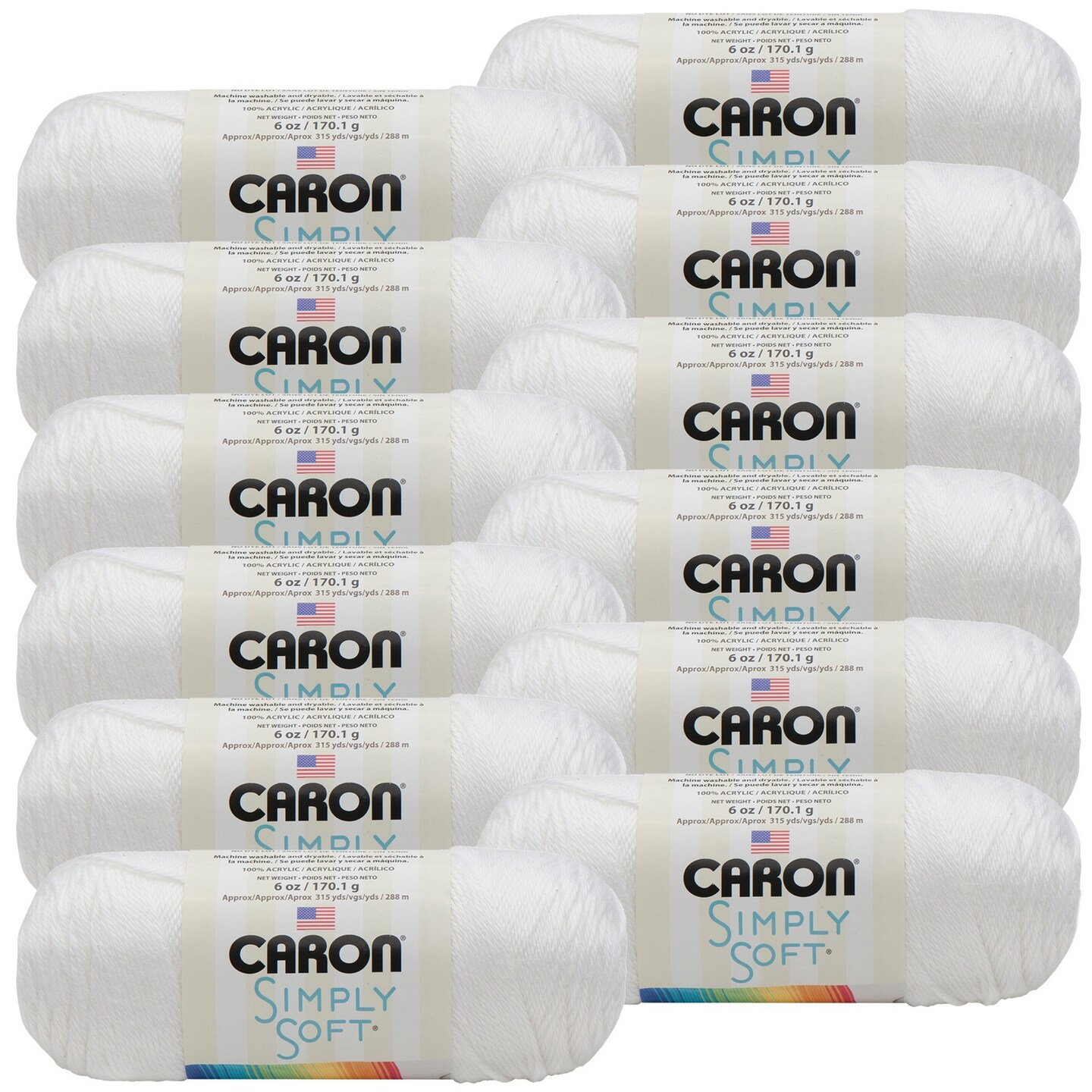 Multipack of 12 - Caron Simply Soft Solids Yarn-White