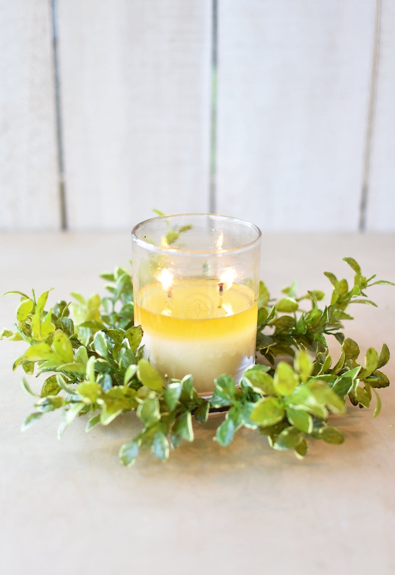 9&#x22; Faux Variegated Boxwood Candle Ring (Fits 3&#x22; pillar)