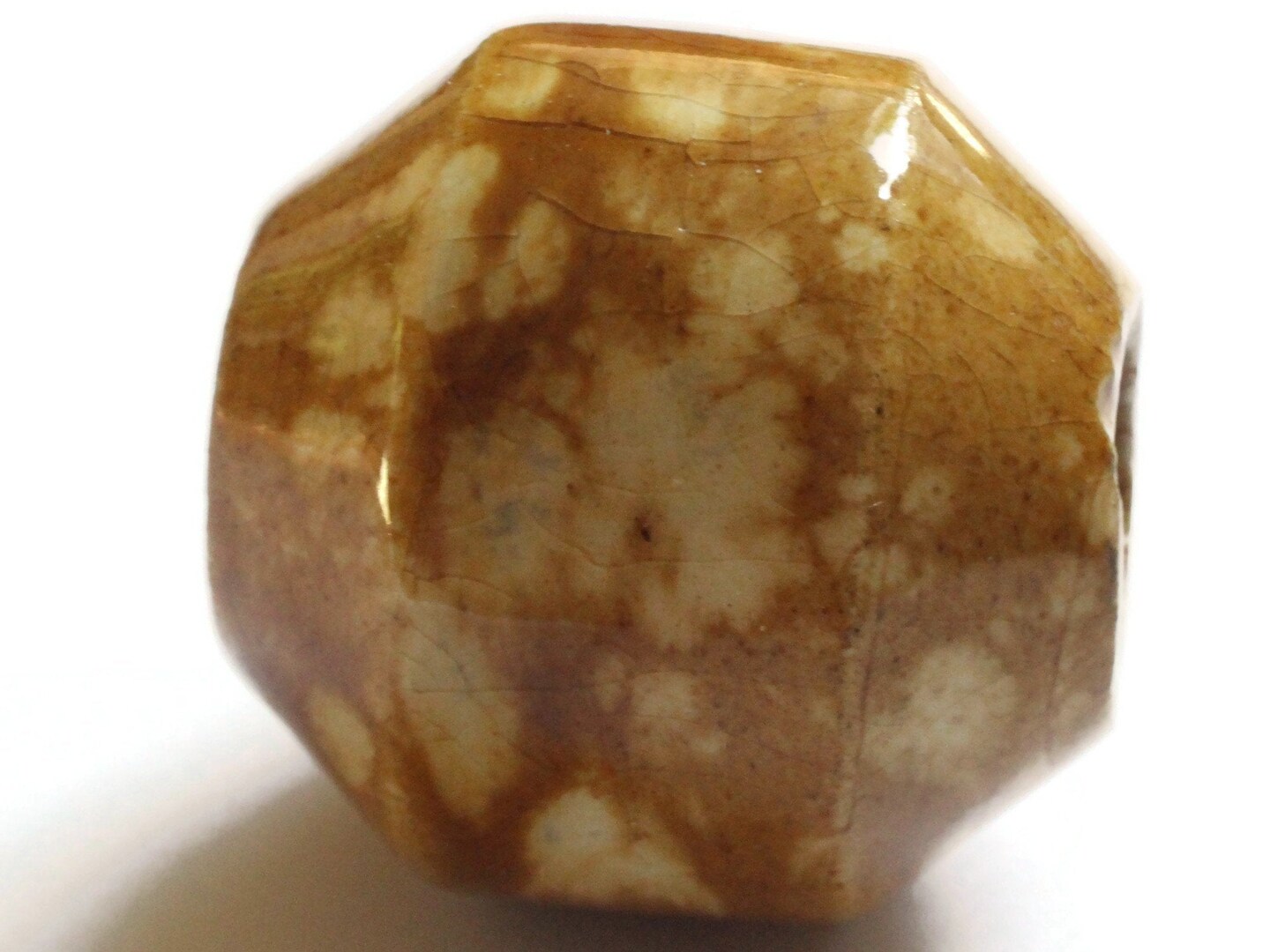 38mm Brown Spotted Banded Round Vintage Macrame Ceramic Porcelain Bead bG2