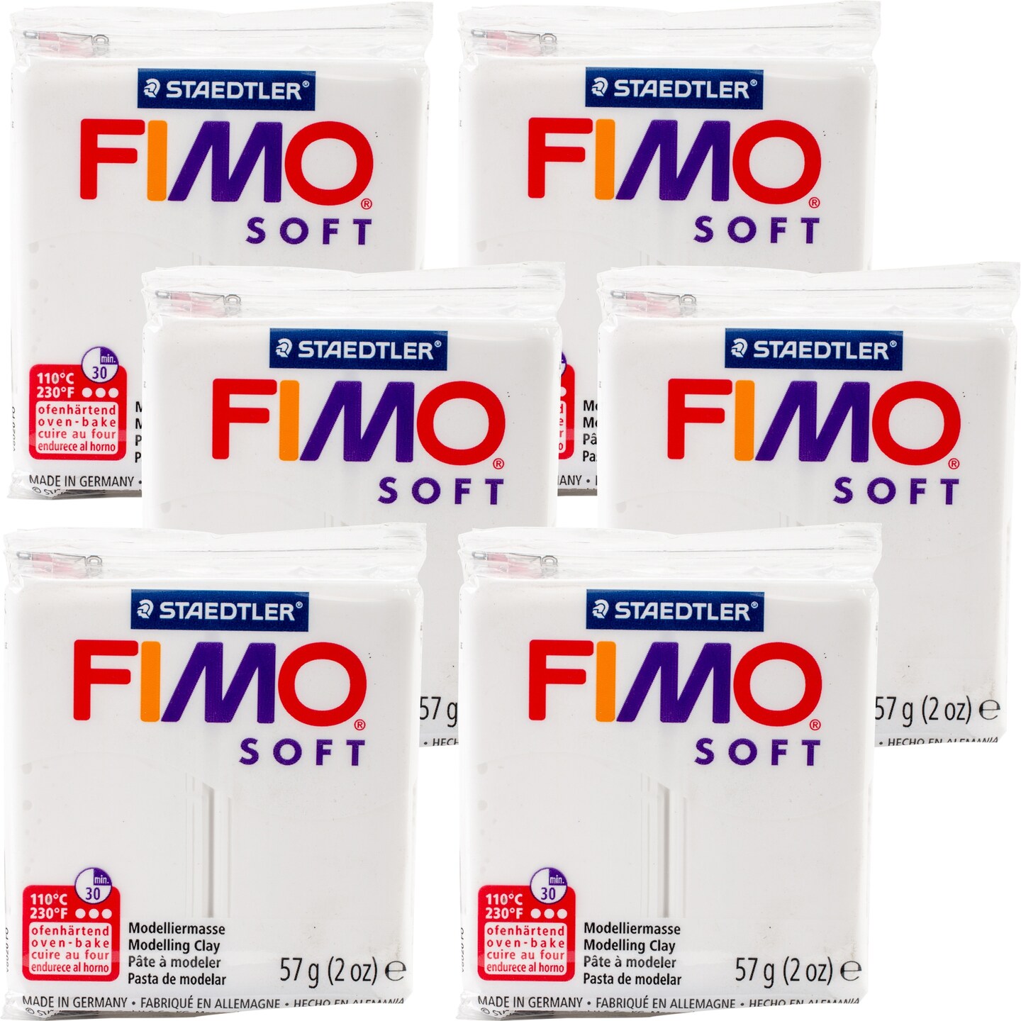 Multipack of 6 - Fimo Soft Polymer Clay 2oz-White