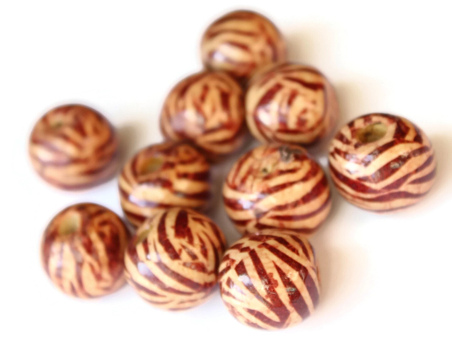 10 20mm Animal Striped Brown Wood Beads Round Wooden Beads